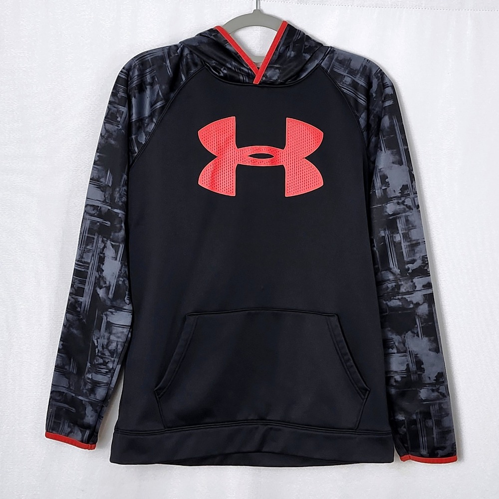 Under Armour Cold Gear Logo Hoodie Youth XL Black Red Athletic Pullover‎